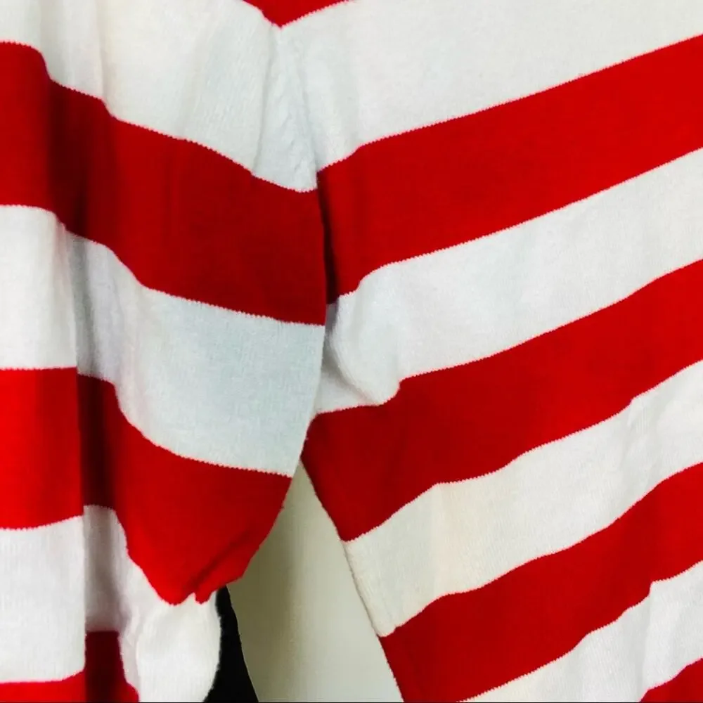 VINTAGE H&M LOGG Red White VNeck Striped 3/4 Sleeve Cropped Pullover Sweater M - Picture 7 of 9